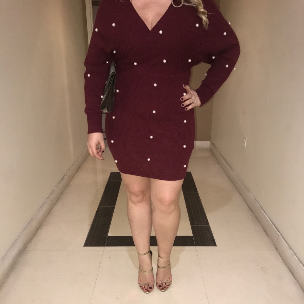 Maroon sweater dress. - Picture 1 of 3